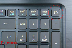 Power button at the top right of the keyboard