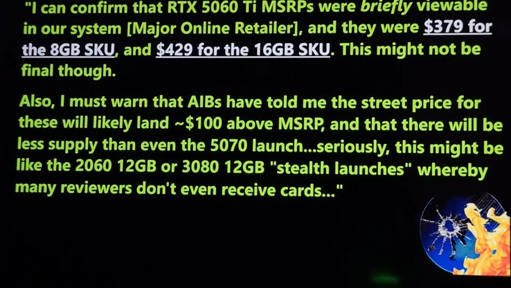 The RTX 5060 Ti supply on launch. (Image source: Moore's Law Is Dead)