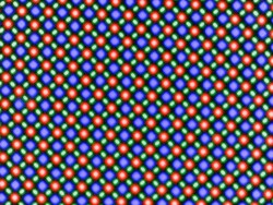 The OLED display is based on an RG/BG sub-pixel matrix consisting of one red, one blue and one green light-emitting diode each