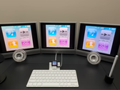 An image of the full iPod Nano/3-monitor setup.