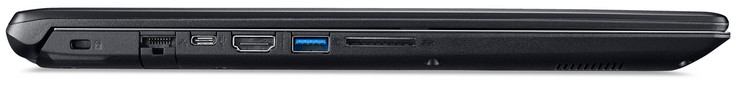 Left: Kensington lock, Gigabit Ethernet, USB 3.1 Gen. 1 (Type-C), HDMI, USB 3.1 Gen. 1 (Type-A), SD-card reader