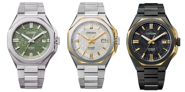 From left to right: the Citizen Series8 NB6080-51W, NB6084-50A and NB6086-54E watches