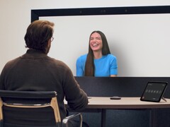 A user tests Google Beam's 3D video calling experience at I/O 2025 (Image source: Google)