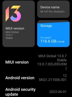 MIUI 13.0.7 on Xiaomi Mi 10T Pro details (Source: Own)