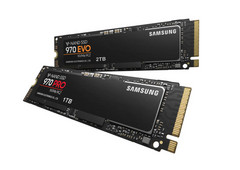 The 970 Evo and Pro NVMe SSDs are part of Samsung&#039;s mid-range storage solutions. (Source: Samsung)