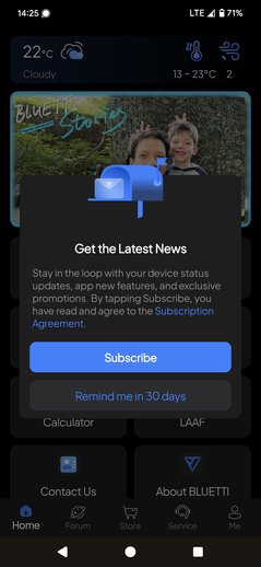 The Bluetti app annoyingly pops up every 30 days asking about a subscription