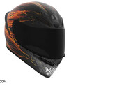 AGV K1 S Street Fighter 6 Ken motorcycle helmet with black, grey and flame graphics.