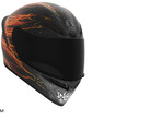 AGV K1 S Street Fighter 6 Ken motorcycle helmet with black, grey and flame graphics.
