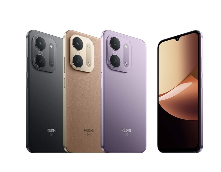 The Xiaomi Redmi 17C smartphone is available in three colorways, including purple, brown, and black.