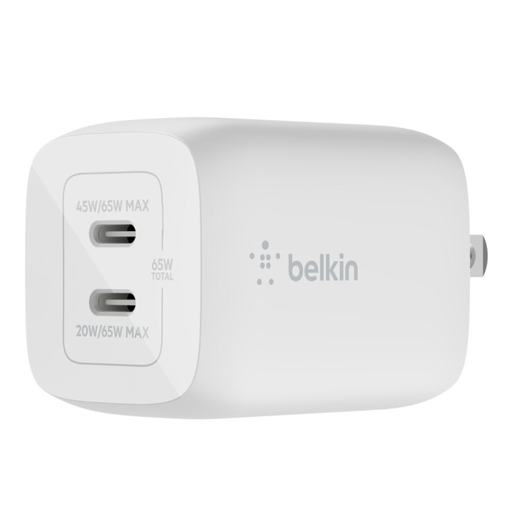 The Belkin BOOSTCHARGE PRO Dual USB-C GaN Wall Charger 65 W. (Image source: Belkin)