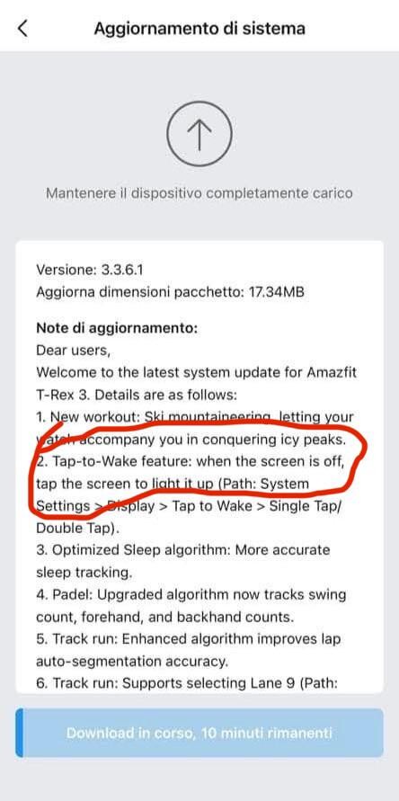 The change log for version 3.3.6.1 for the Amazfit T-Rex 3. (Image source: u/DanilaoIT via Reddit)