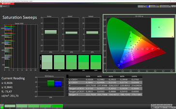 CalMan colour saturation (Colour space: P3)