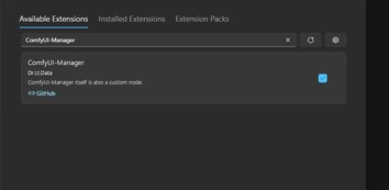 A screenshot of the Available Extensions menu for ComfyUI in Stability Matrix. (Image Source: Windows Screen Capture)