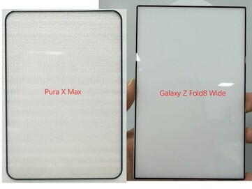 Huawei Pura X Max screen protector (left) vs Galaxy Z Fold 8 Wide screen protector (right).