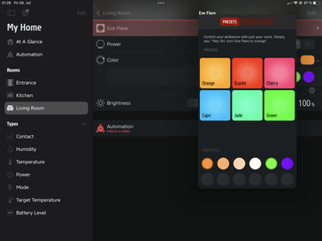 The Eve Flare app with pre-selected colors …