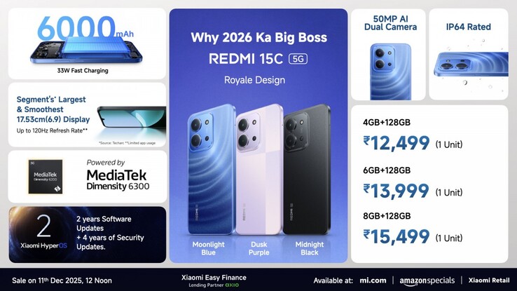 The Redmi 15C 5G key features (Image source: Redmi)