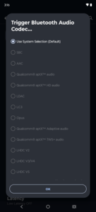 Available Bluetooth audio codecs