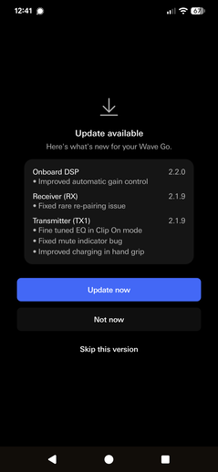 Update available for the  Wave Go