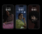 The iPhone 14 Pro and Pro Max currently show a darkened background image in standby mode with AOD running. (Image source: Apple)