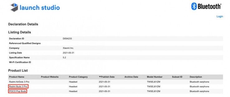 Xiaomi registers the AirDots 3 Pro and their various re-brands. (Source: Bluetooth SIG via FoneArena)