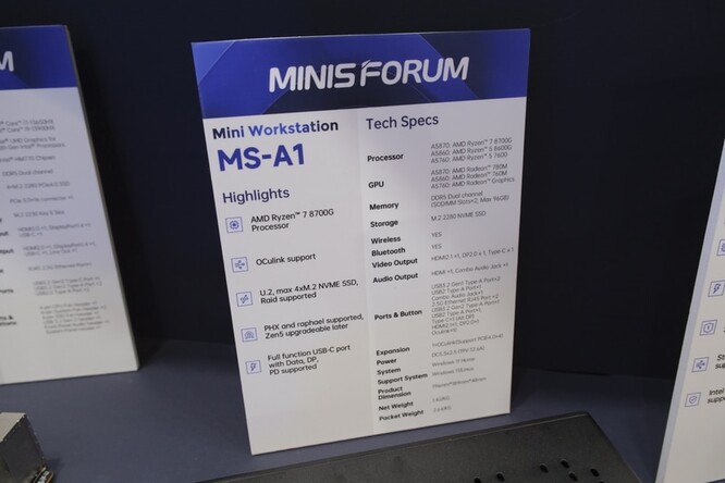 The MS-A1 gets impressive specifications, with the highlight being the inclusion of an OCuLink port and up to 96 GB of memory. (Source: PC Watch)