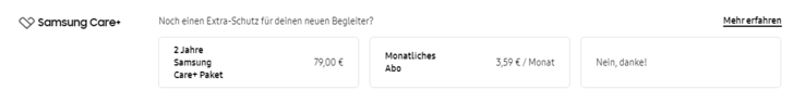 Samsung Care+ options when purchasing from samsung.com