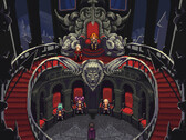 Chained Echoes Steam screenshot showing playable characters in a gloomy throne room