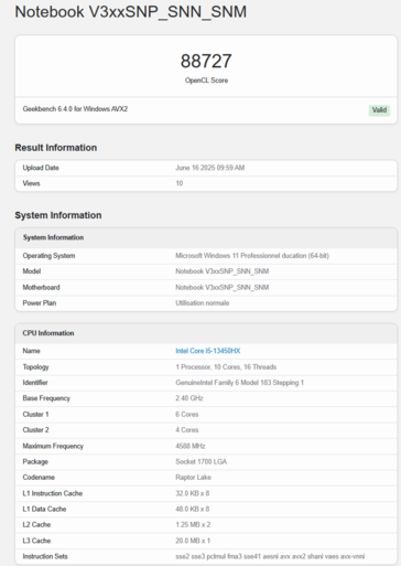 GeForce RTX 5050 laptop Geekbench OpenCL (image source: Geekbench)