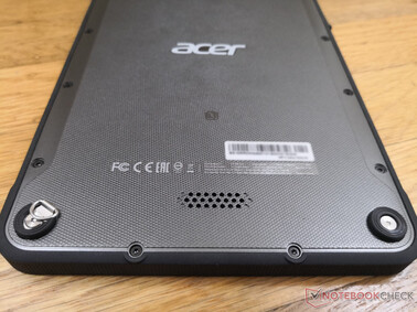 Mono speaker on back of tablet. Depending on how you hold it, you may accidentally cover up the grille Mono speaker on back of tablet. Depending on how you hold it, you may accidentally cover up the grille