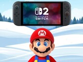 Mario standing under Switch 2 in winter backdrop (Image source: Nintendo of America with edits)