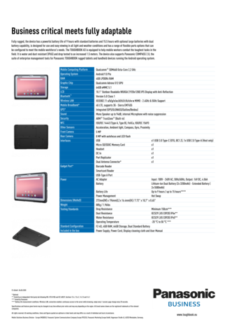 Toughbook FZ-A3 specifications (Source: Panasonic)
