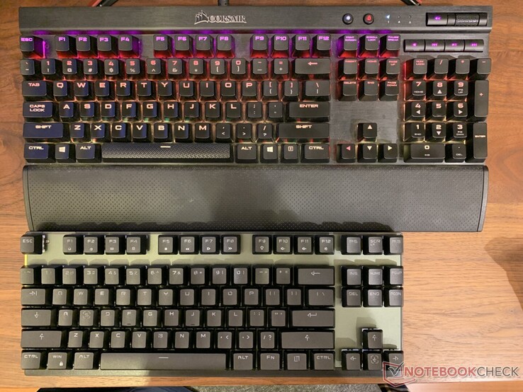 Full-size Corsair keyboard (top) vs. EasySMX GK82 (bottom)