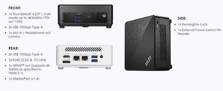 The MSI Cubi 5 1M mini PC offers a healthy array of ports as well. (Image source: MSI)