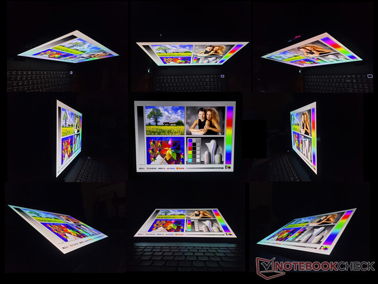 Wide OLED viewing angles. A rainbow effect is visible from extreme angles which is unique to OLED panels