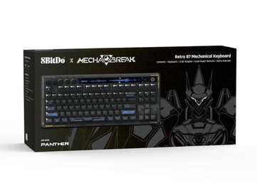 The retail box of the 8BitDo Retro 87 Mechanical Keyboard Mecha Break: Panther Edition. (Image source: 8BitDo)