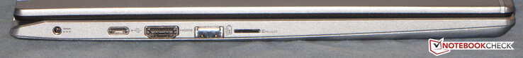 Left side: power port, USB 3.2 Gen 2 (Type C), HDMI, USB 3.2 Gen 1 (Type A), storage card reader (microSD)