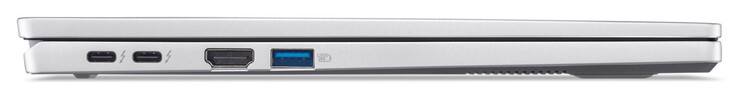 Left side: 2x Thunderbolt 4/USB 4 (USB-C; Power Delivery, DisplayPort), HDMI, USB 3.2 Gen 1 (USB-A)