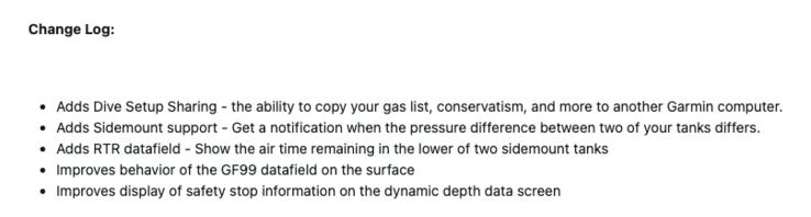 The release notes for Garmin Descent X50i system software 5.12