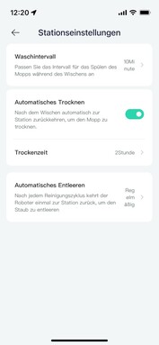 The cleaning interval of the wiping pads can be changed in the "Station" settings page. (Image source: Notebookcheck)