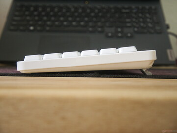 Raising the kick-out feet accommodate users more accustomed to regular mechanical keyboards. 