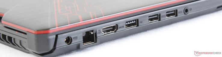Left: AC adapter, Gigabit RJ-45, HDMI 1.4, USB 2.0, 2x USB 3.0, 3.5 mm combo audio