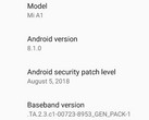Xiaomi Mi A1 with August 2018 security patch Oreo 8.1