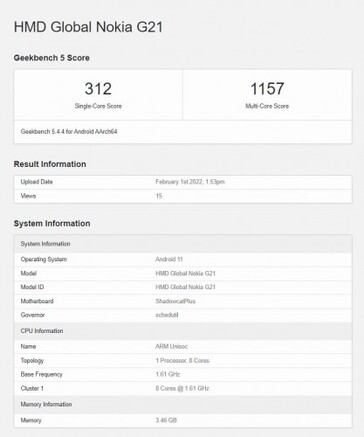 The putative G21 also fails to fire on Geekbench. (Source: Geekbench)