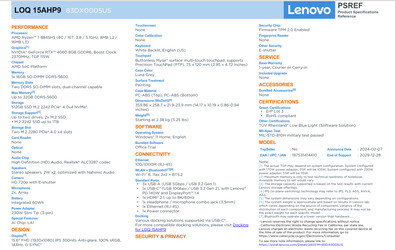 2024 Lenovo LOQ 15 83DX0005US spec sheet (Image source: Lenovo)