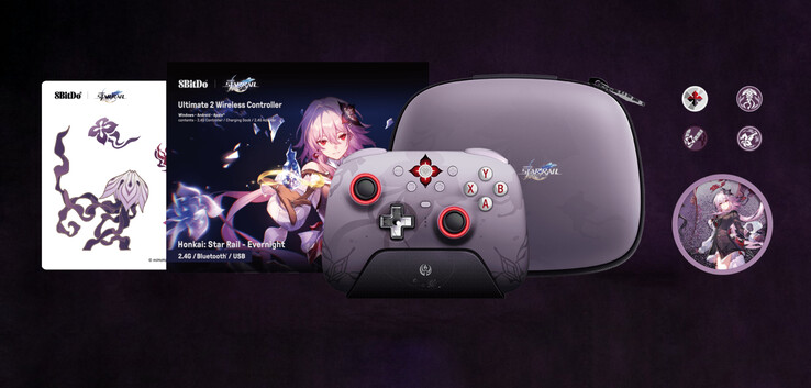 The Honkai: Star Rail - Evernight edition comes with several unique accessories on top of the controller itself. (Image source: 8BitDo)