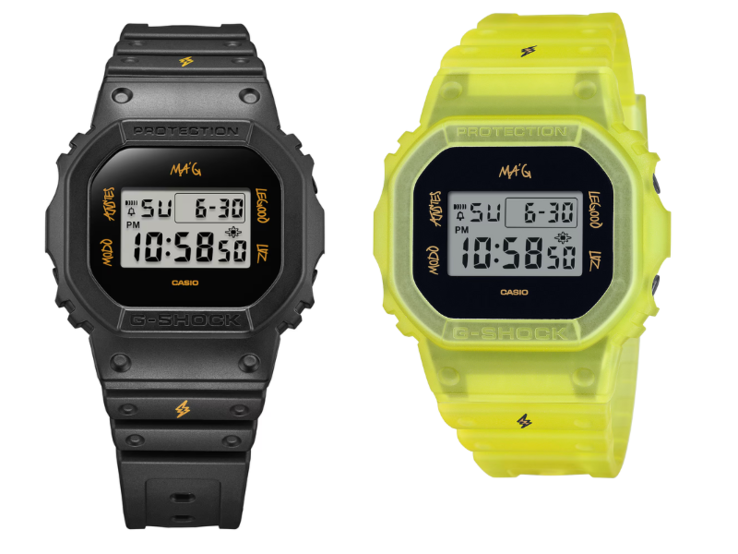 The Casio G-Shock DWE-5600JB-1A9 watch comes with black and yellow watch straps and casing. (Image source: Casio)