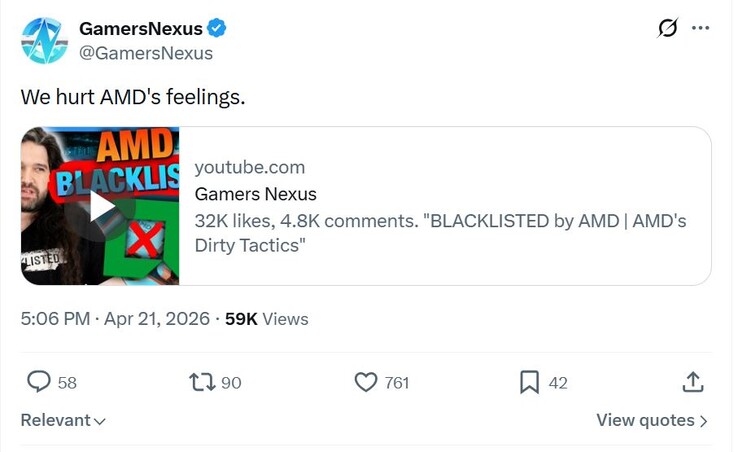 Gamers Nexus claiming they hurt AMD's feelings.