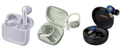 The JVC Kenwood budget HA-A4T, mid-range HA-NP80T, and premium HA-FW5000T (L to R) earbuds.