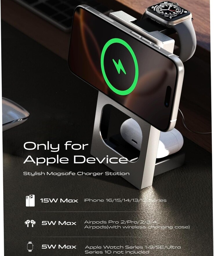 The Lisen Qi2 3-in-1 metal MagSafe charging station is compatible with all Apple devices (Image source: Lisen)