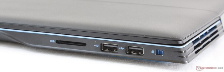 Right: SD reader, 2x USB 2.0, Noble lock